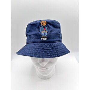 Polo Ralph Lauren Men's Cotton Chino DENIM BEAR Bucket Hat  Small/Med‎ Navy Blue